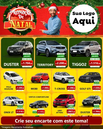 Modelo de Rede Social para Feed Instagram com o tema Promoção de Natal para Concessionaria de Carros