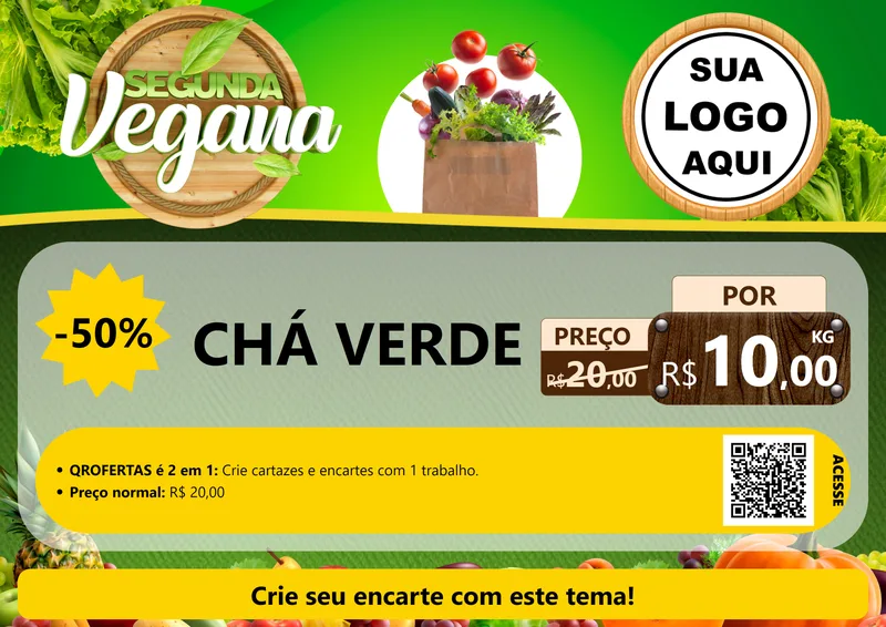 Modelo de Cartaz para Cartaz A4 Horizontal com o tema Segunda Vegana para Produtos Naturais