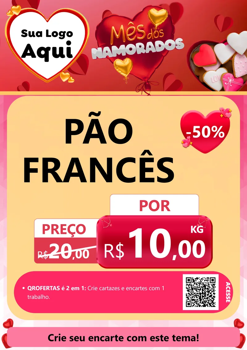 Modelo de Cartaz para Cartaz A4 Vertical com o tema Mês dos Namorados para Padaria