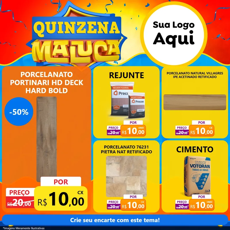 Modelo de Rede Social para Feed Facebook com o tema Quinzena Maluca para Pisos e revestimentos