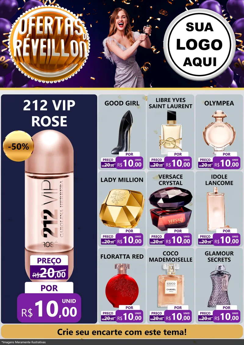 Modelo de Encarte para Encarte A4 Vertical com o tema Ofertas de Réveillon para Perfumes