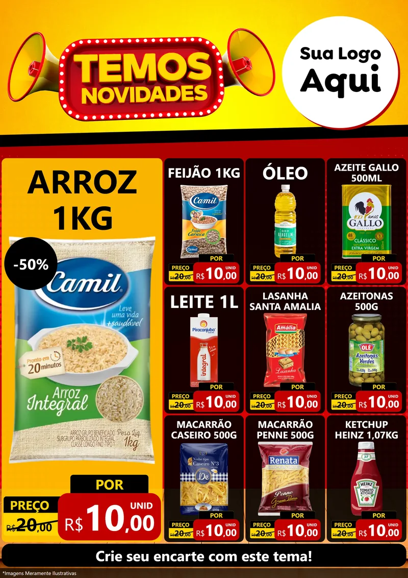 Modelo de Encarte para Encarte A4 Vertical com o tema Temos Novidades para Supermercado