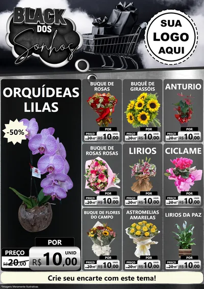 Modelo de Encarte para Encarte A4 Vertical com o tema Black dos Sonhos para Floricultura e jardim