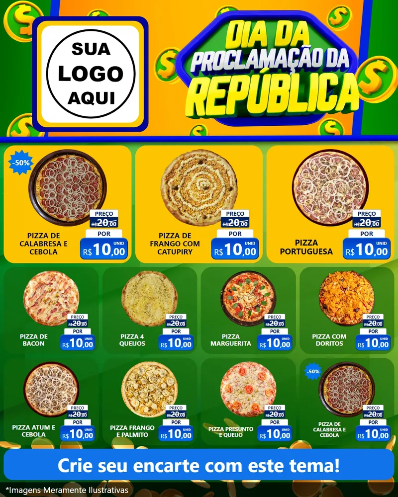 Modelo de Rede Social para Feed Instagram com o tema Dia Da Proclamação da República para Pizzaria