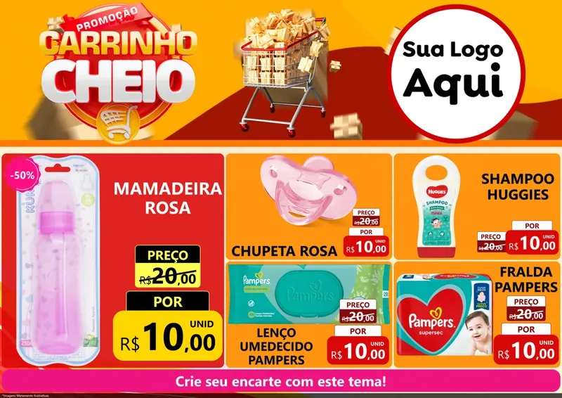 Modelo de Encarte para Encarte A4 Horizontal com o tema Promoção carrinho cheio para Bebês
