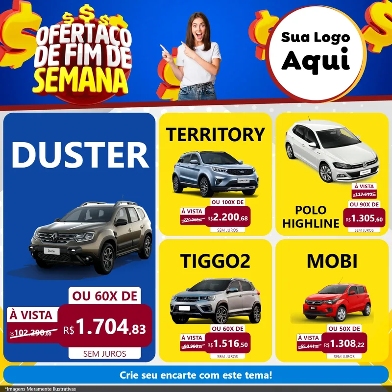 Modelo de Rede Social para Feed Facebook com o tema Ofertaço de Fim de Semana para Concessionaria de Carros