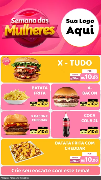 Modelo de TV para TV Vertical com o tema Semana das Mulheres para Hamburgueria