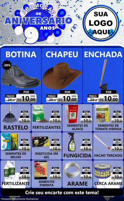Modelo de Encarte para Encarte Grande com o tema Promoção de Aniversário - 9 Anos para Agropecuária