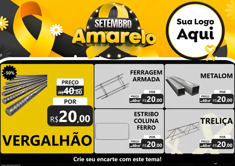 Modelo de Encarte para Encarte A4 Horizontal com o tema Setembro Amarelo para Ferragens