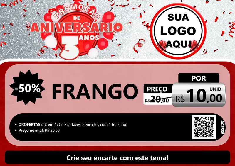 Modelo de Cartaz para Cartaz A4 Horizontal com o tema Promoção de Aniversário - 3 Anos para Assados