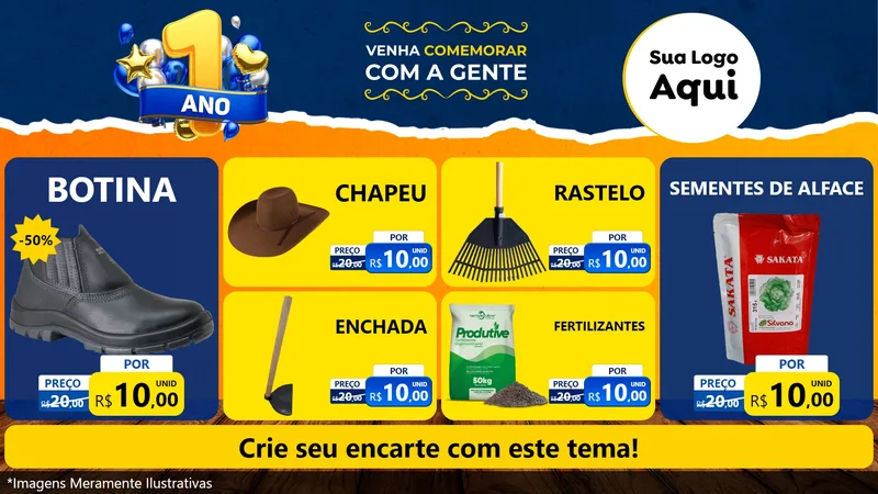 Modelo de TV para TV Horizontal com o tema Um Ano de Aniversário para Agropecuária