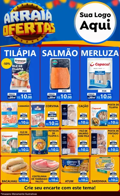Modelo de Encarte para Encarte Grande com o tema Arraiá de Ofertas - Junina para Peixaria