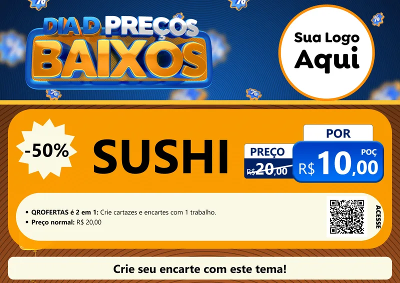 Modelo de Cartaz para Cartaz A4 Horizontal com o tema Dia D Preço Baixo para Comida japonesa