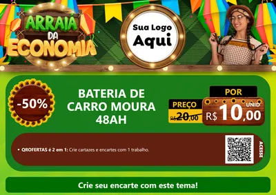 Modelo de Cartaz para Cartaz A4 Horizontal com o tema Arraiá de Economia para Baterias Elétricas