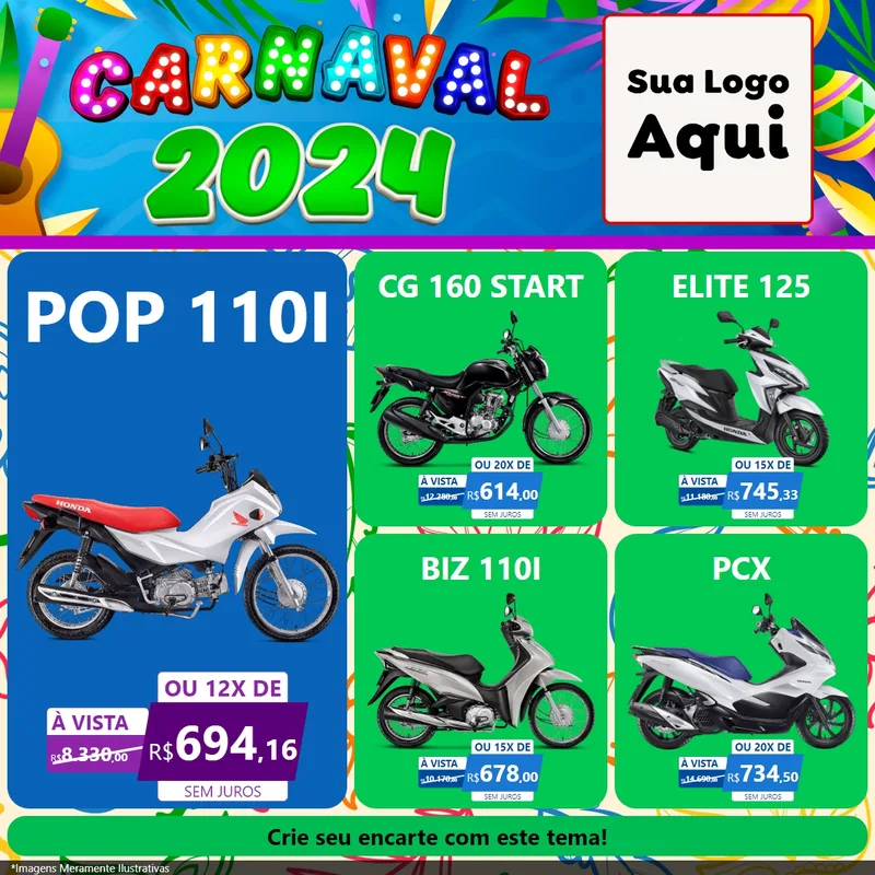 Modelo de Rede Social para Feed Facebook com o tema Carnaval 2027 para Concessionaria de Motos