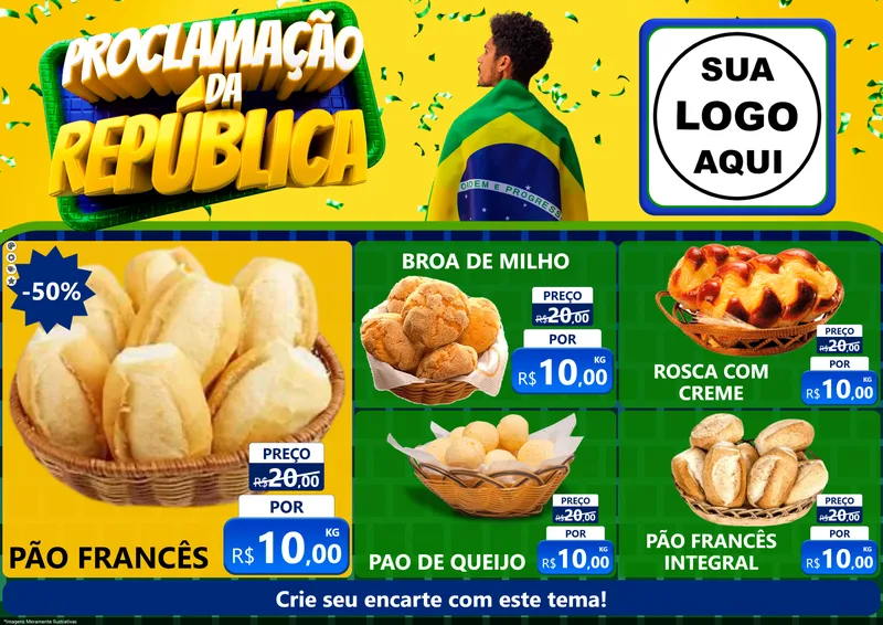 Modelo de Encarte para Encarte A4 Horizontal com o tema Proclamação da República para Padaria