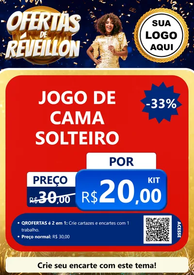 Modelo de Cartaz para Cartaz A4 Vertical com o tema Ofertas de Réveillon para Cama, Mesa e Banho