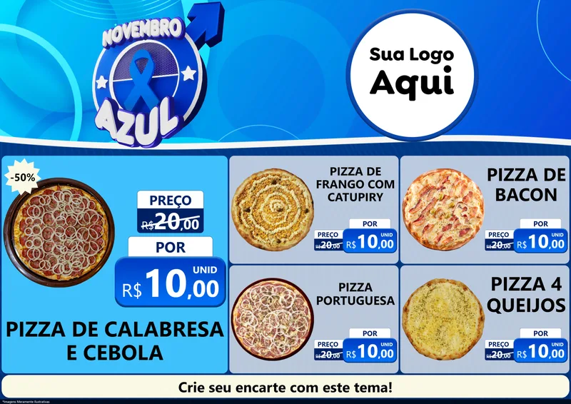 Modelo de Encarte para Encarte A4 Horizontal com o tema Novembro Azul para Pizzaria