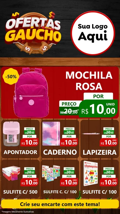 Modelo de Rede Social para Stories com o tema Ofertas Dia do Gaúcho para Papelaria