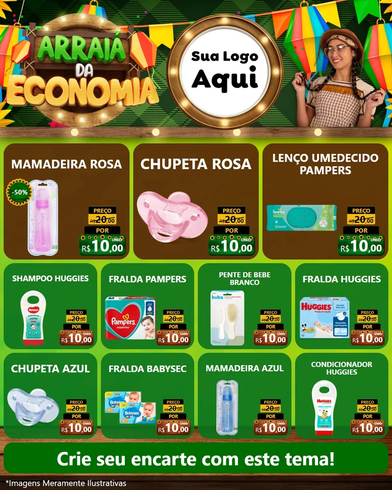 Modelo de Rede Social para Feed Instagram com o tema Arraiá de Economia para Bebês