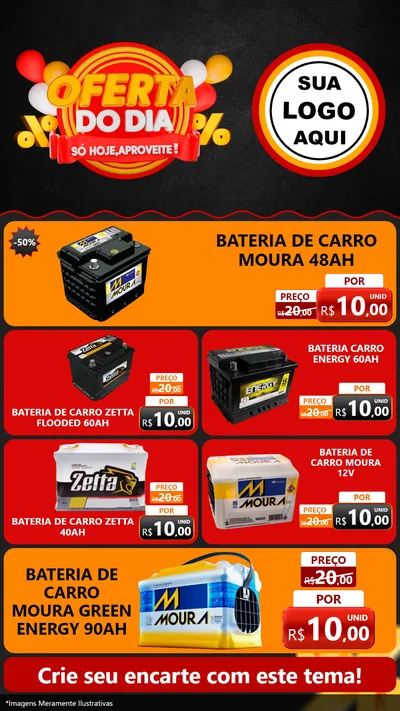 Modelo de TV para TV Vertical com o tema Oferta do Dia - Só hoje, Aproveite! para Baterias Elétricas