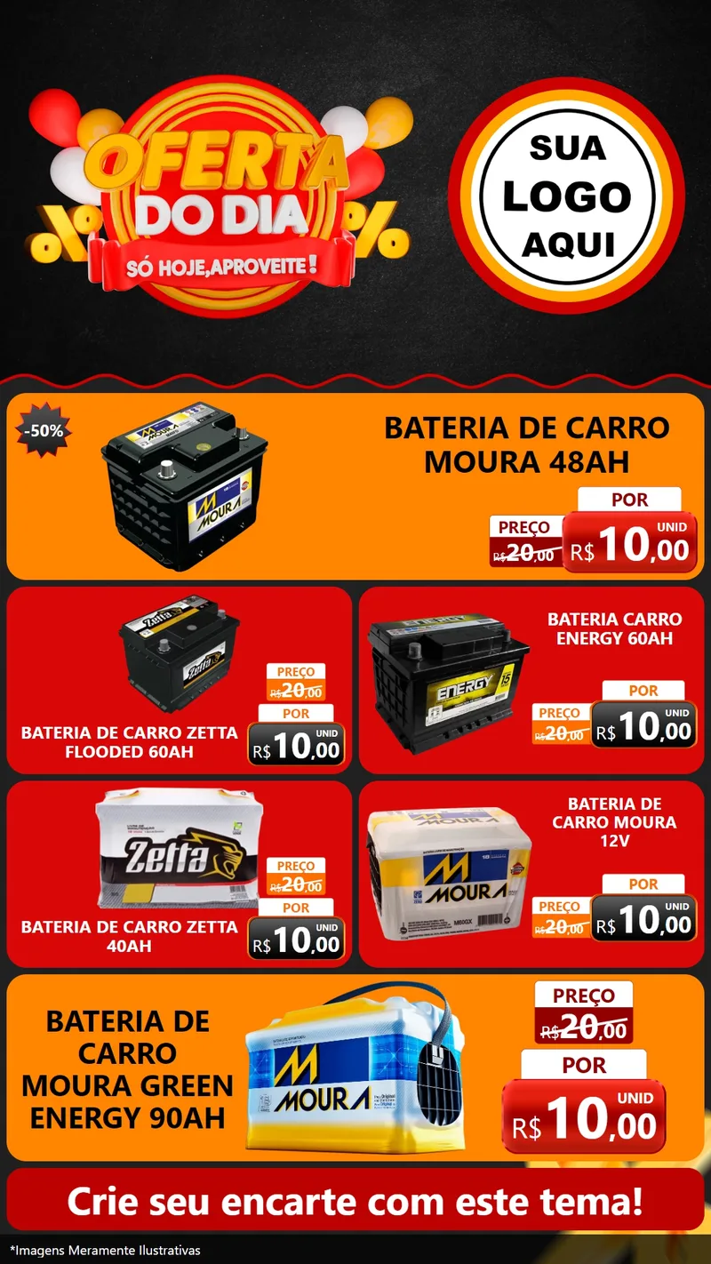 Modelo de TV para TV Vertical com o tema Oferta do Dia - Só hoje, Aproveite! para Baterias Elétricas