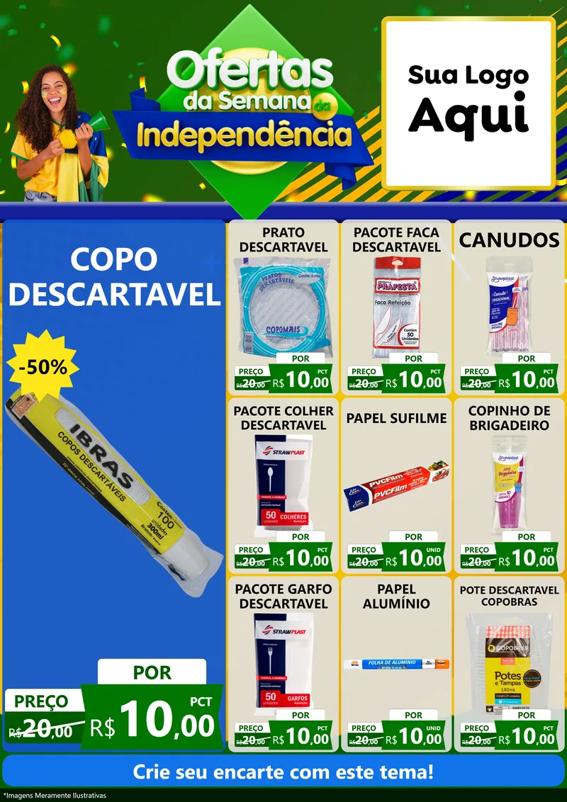 Modelo de Encarte para Encarte A4 Vertical com o tema Ofertas da Semana da Independência para Embalagens
