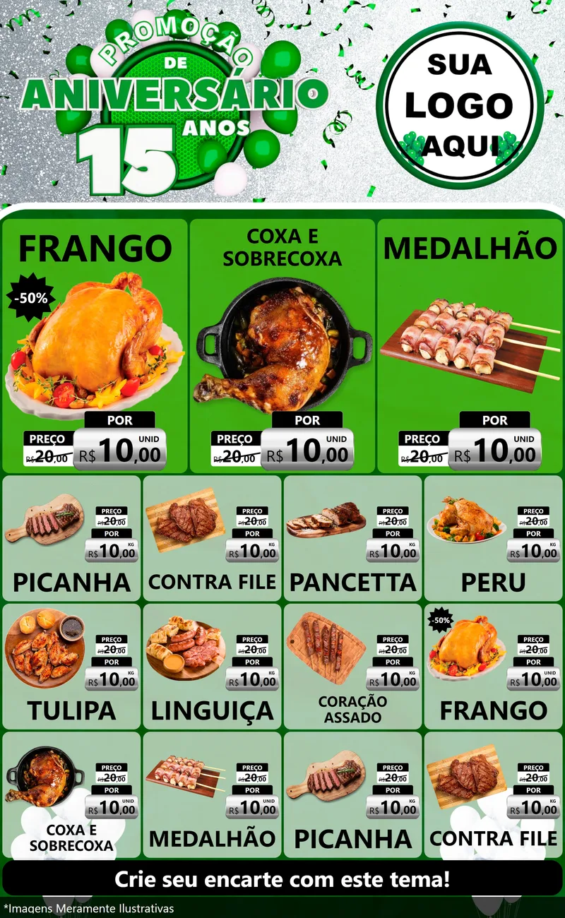 Modelo de Encarte para Encarte Grande com o tema Promoção de Aniversário - 15 Anos para Assados