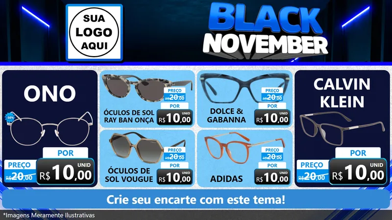 Modelo de TV para TV Horizontal com o tema Black November para Óticas