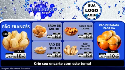 Modelo de TV para TV Horizontal com o tema Promoção de Aniversário - 4 Anos para Padaria
