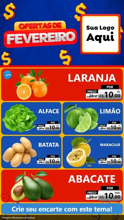 Modelo de TV para TV Vertical com o tema Ofertas de Fevereiro para Hortifrúti