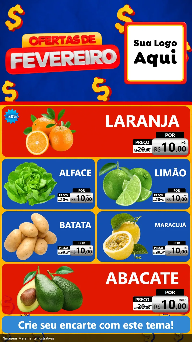 Modelo de TV para TV Vertical com o tema Ofertas de Fevereiro para Hortifrúti