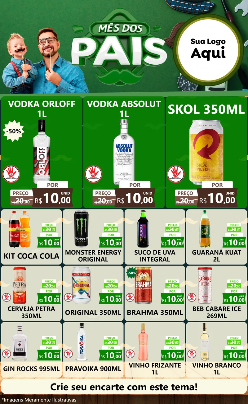 Modelo de Encarte para Encarte Grande com o tema Mês dos Pais para Distribuidora de bebidas