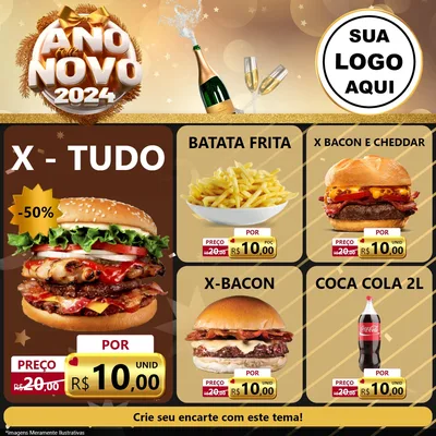 Modelo de Rede Social para Feed Facebook com o tema Feliz Ano Novo 2027 para Hamburgueria