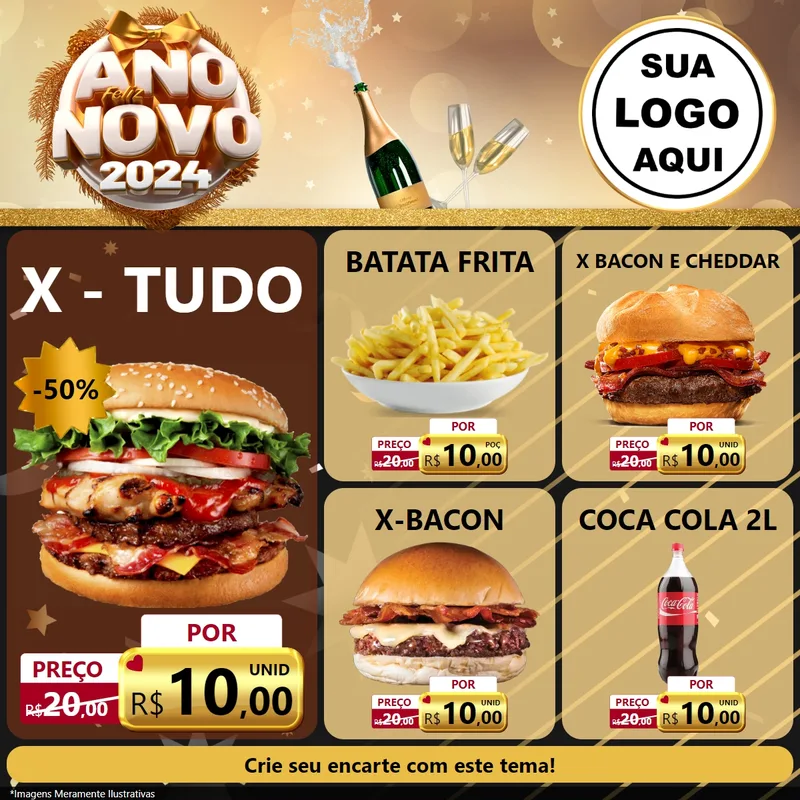 Modelo de Rede Social para Feed Facebook com o tema Feliz Ano Novo 2027 para Hamburgueria