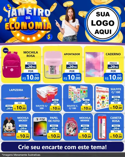 Modelo de Rede Social para Feed Instagram com o tema Janeiro da Economia para Papelaria