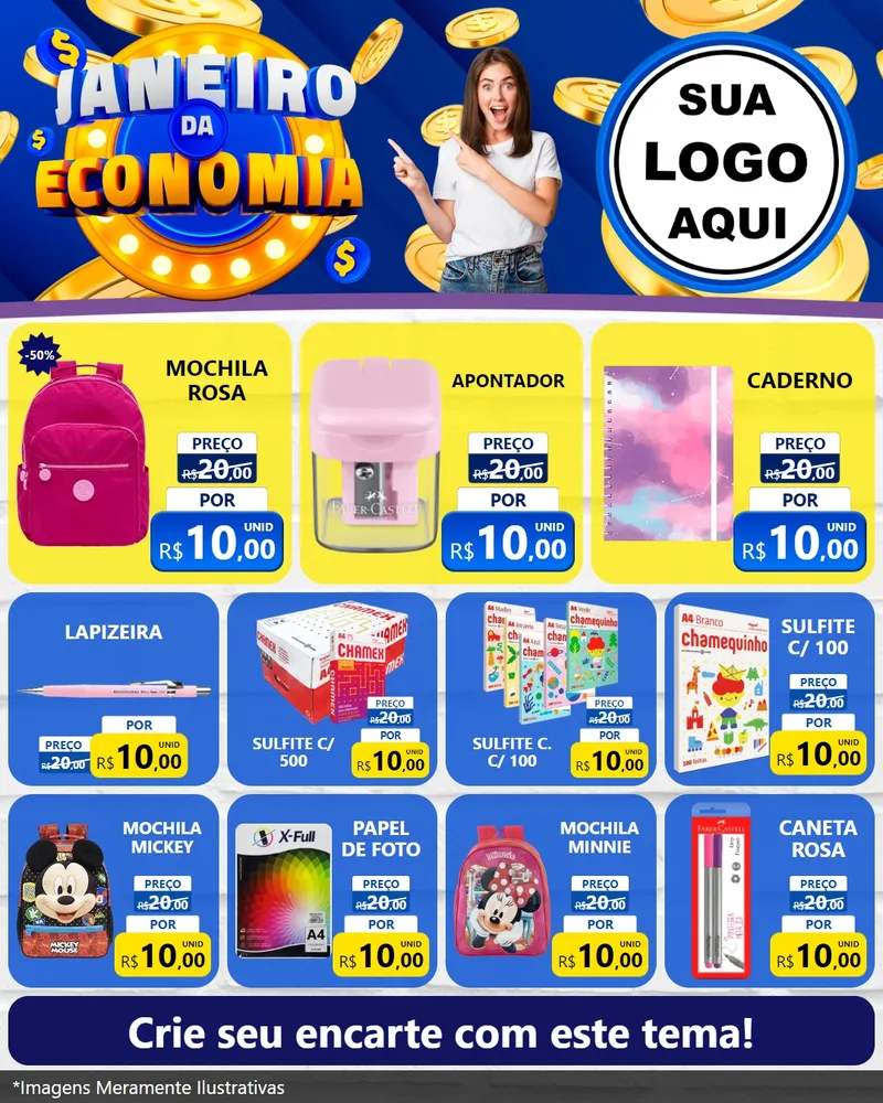 Modelo de Rede Social para Feed Instagram com o tema Janeiro da Economia para Papelaria