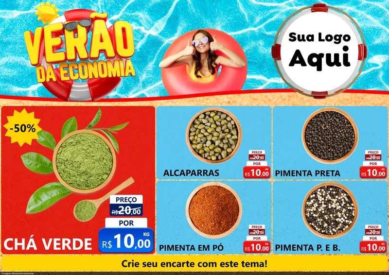 Modelo de Encarte para Encarte A4 Horizontal com o tema Verão da Economia para Produtos Naturais