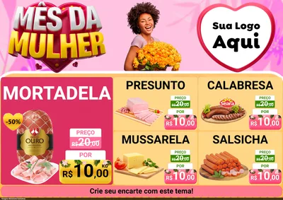Modelo de Encarte para Encarte A4 Horizontal com o tema Mês da Mulher para Frios e Laticínios