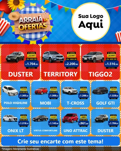 Modelo de Rede Social para Feed Instagram com o tema Arraiá de Ofertas para Concessionaria de Carros