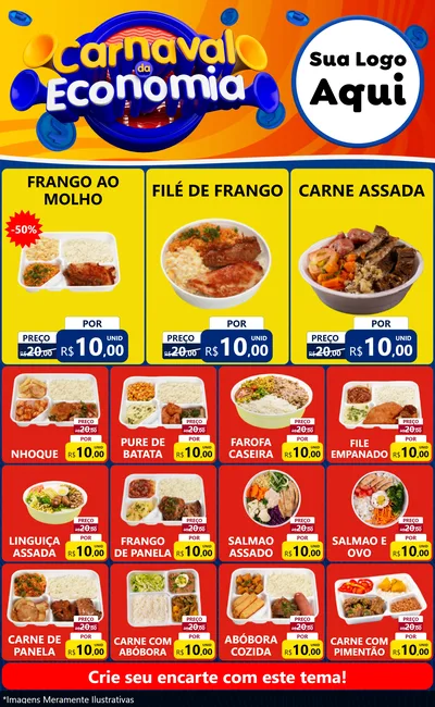 Modelo de Encarte para Encarte Grande com o tema Carnaval da Economia para Restaurante
