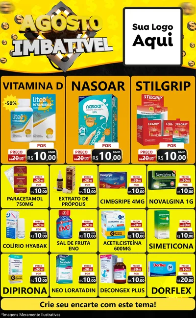Modelo de Encarte para Encarte Grande com o tema Agosto Imbatível para Farmácia