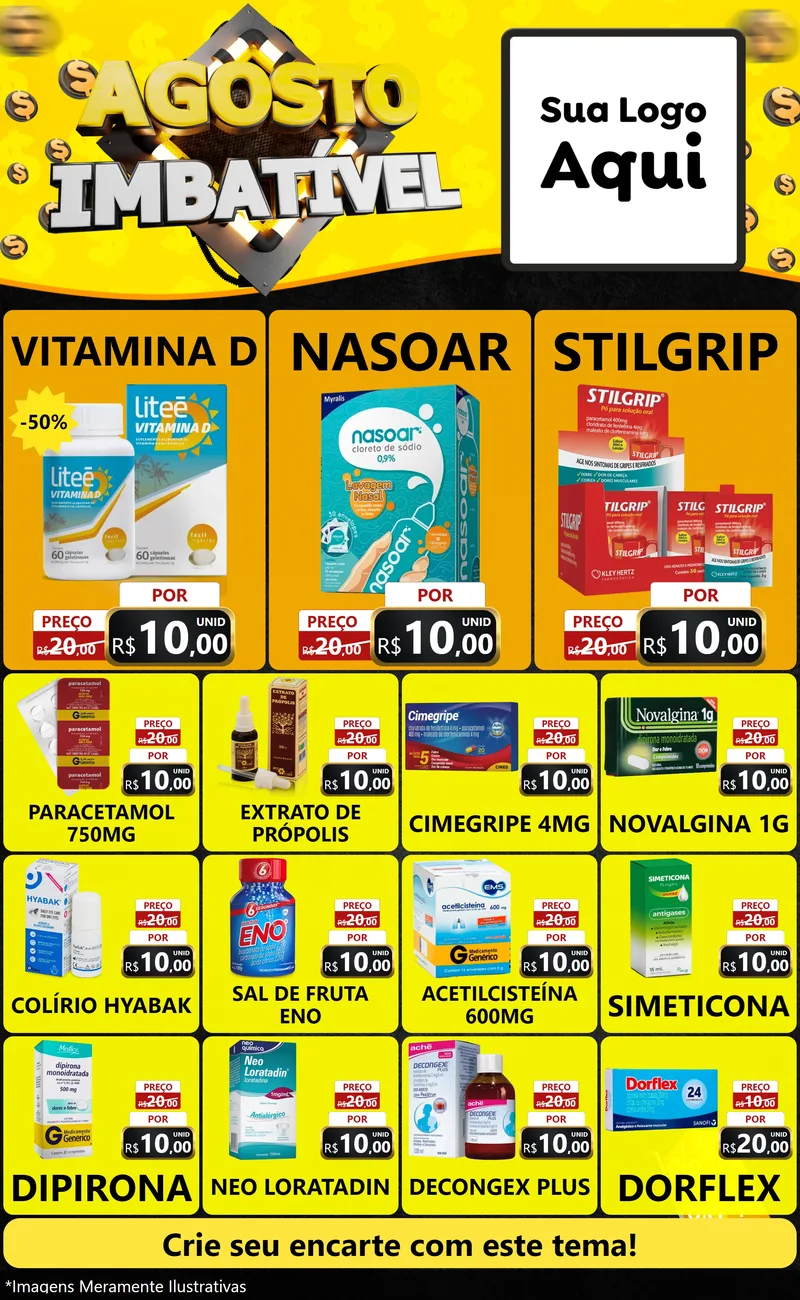 Modelo de Encarte para Encarte Grande com o tema Agosto Imbatível para Farmácia