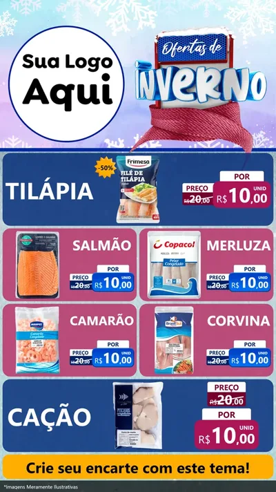 Modelo de TV para TV Vertical com o tema Ofertas de Inverno para Peixaria
