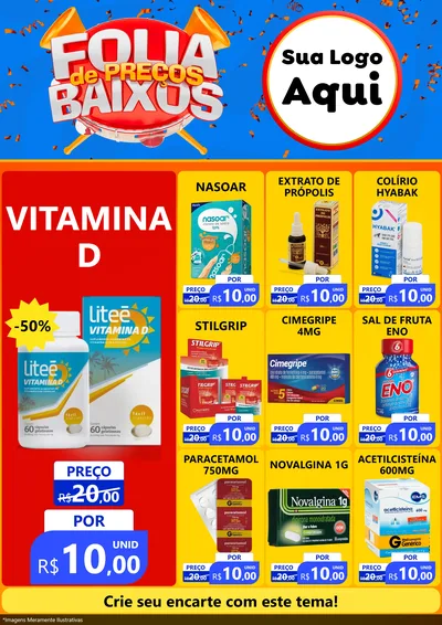 Modelo de Encarte para Encarte A4 Vertical com o tema Folia de Preços Baixos para Farmácia