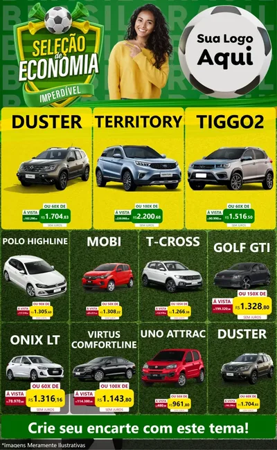 Modelo de Encarte para Encarte Grande com o tema Seleção de Economia - Copa para Concessionaria de Carros