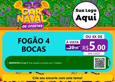 Modelo de Cartaz para Cartaz A4 Horizontal com o tema Carnaval de Ofertas para Móveis e Eletro
