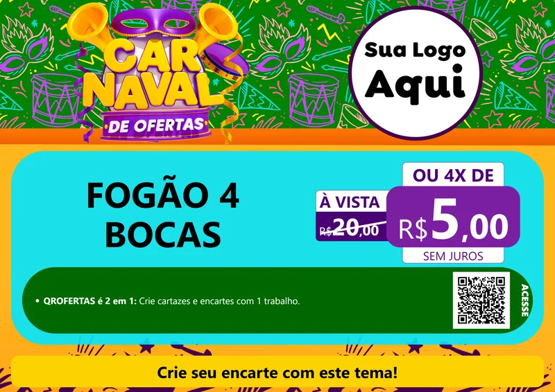 Modelo de Cartaz para Cartaz A4 Horizontal com o tema Carnaval de Ofertas para Móveis e Eletro