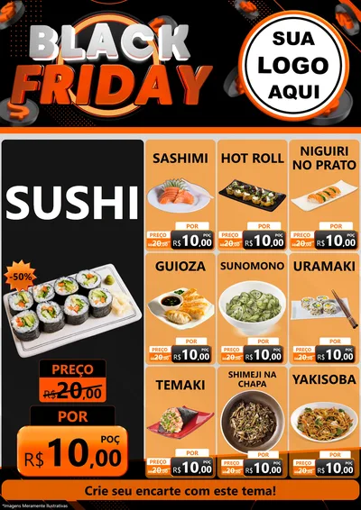 Modelo de Encarte para Encarte A4 Vertical com o tema Black Friday para Comida japonesa