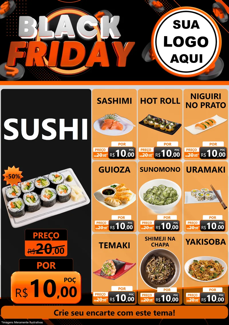 Modelo de Encarte para Encarte A4 Vertical com o tema Black Friday para Comida japonesa